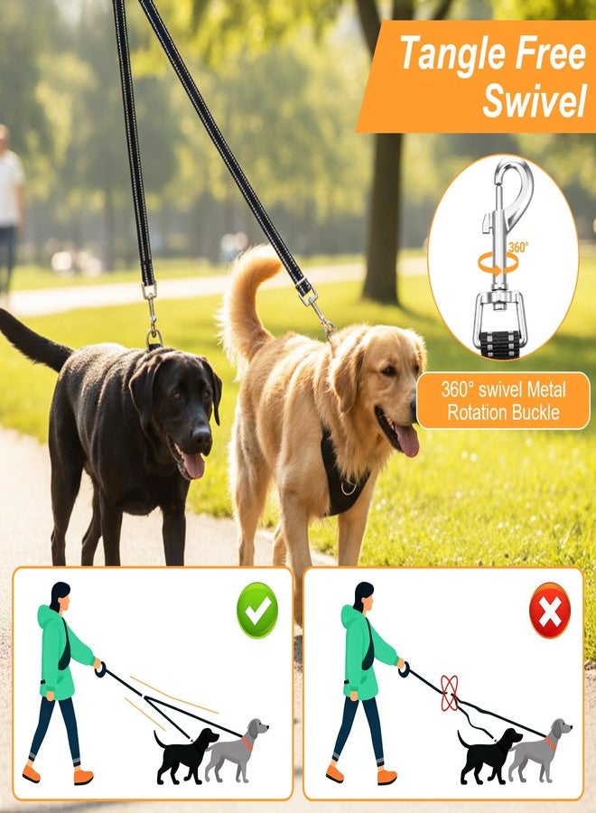 Yuanchu Double Dog Leash for 2 Dogs, No Pull Dog Leash Anti-Entanglement 360° Swivel, Adjustable Length Reflective Cord for Small Dogs Walking and Training, Black - Image 3